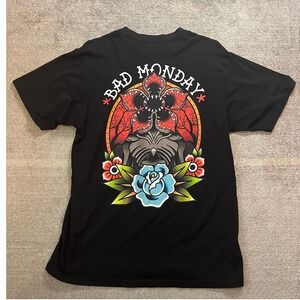 Bad Monday Stay Strange Demogorgon Black Graphic T-Shirt Mens Large Tattoo Style